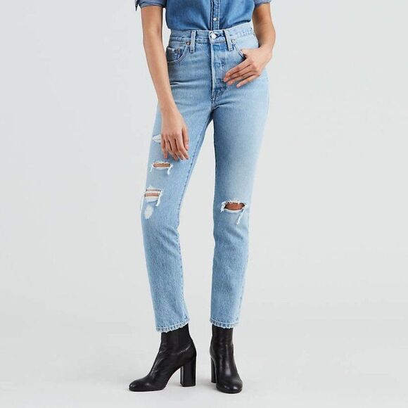 Levi NWT 501 S High Rise Skinny Leg Distressed Button Fly Light Wash Jeans 29 - Picture 1 of 8